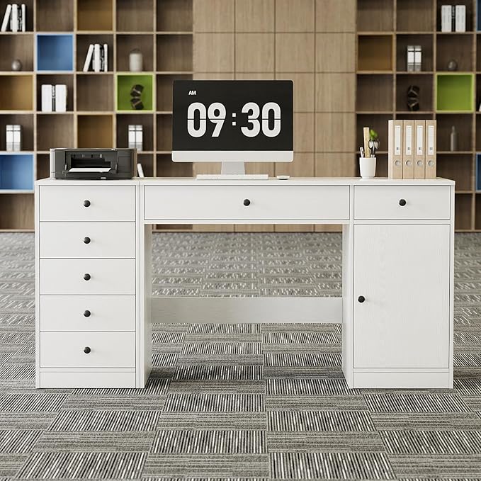 TUSY Office Desk and 5-Drawer Cabinet Set, 31.5" H White Desk with Drawers, 47.24" W Executive Desks with Storage, Computer Table for Home Office, Study, Small Spaces