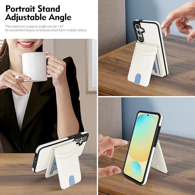 SkyEagle Compatible with Magsafe 2 in 1 Detachable Galaxy S25 Wallet Case with Card Holder,Women Men Magnetic PU Leather RFID Blocking Flip Kickstand Credit Slots for Galaxy S25 6.2",White