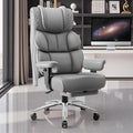 BestGlory Office Desk Chair, Big and Tall Leather Gaming Chair with Footrest, Wide Ergonomic Comfy Executive High-Back Reclining Computer Chairs, Swivel Rolling Wheels and Padded Lumbar Support, Gray
