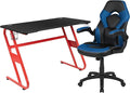 Flash Furniture Red Gaming Desk and Blue/Black Racing Chair Set with Cup Holder and Headphone Hook