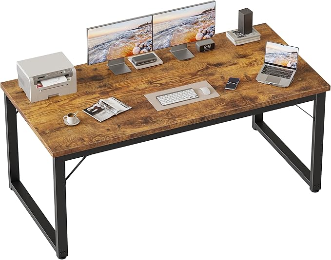 Mericonia 54 Inch Computer Desk, 1" Thick Heavy Duty Industrial Office Desk, Modern Simple Study Writing Table for Home Office Bedroom Workstation, Brown