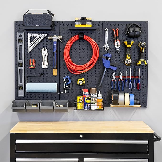 Metal Pegboard Power Tool Organizer, Garage Wall Storage, 3 Panel Pegboard Wall Mount Organizer, Includes 23 Storage Attachments, Solid Steel Holds 450 lbs, 51 in. x 32 in.