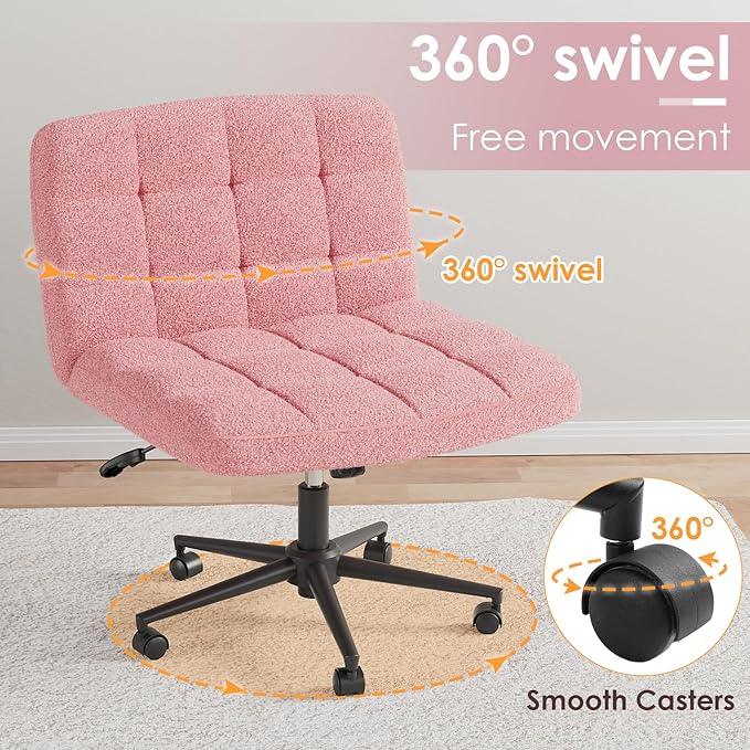TLSUNNY Wide Sherpa Criss Cross Desk Chair – Pink