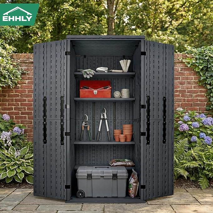 EHHLY Heavy Duty Tall Storage Cabinet Outdoor Weatherproof, 28 Cuft Garage Storage Cabinet with 4 Adjustable Shelves, Lockable Kitchen Pantry Closer Organizer, 31Wx23Lx66H, Sage Grey