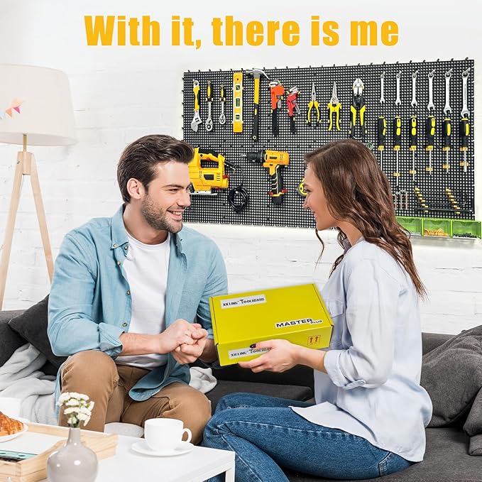 Pegboard Kit: 12 Panels (47" x 24" / 120x60cm, Black) + 428 Hooks & Accessories, Heavy Duty Rustproof Plastic Peg Board for Home, Garage, and Craft Room Tool Storage