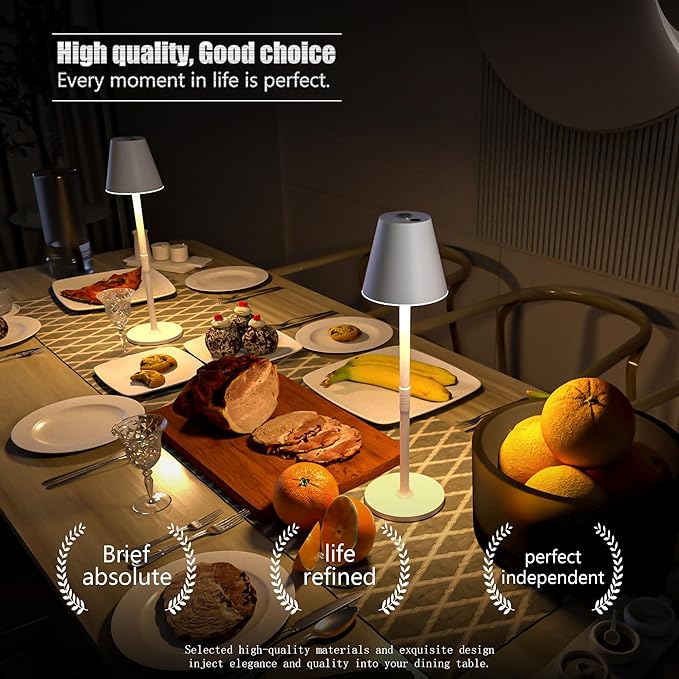 Timjorman Modern LED Cordless Table Lamp, 4000mAh Rechargeable Battery, 3 Level Brightness Night Light, Metal Shell, Minimalist Design, for Couples Dinner/Coffee Table/Restaurant/Bedroom, White