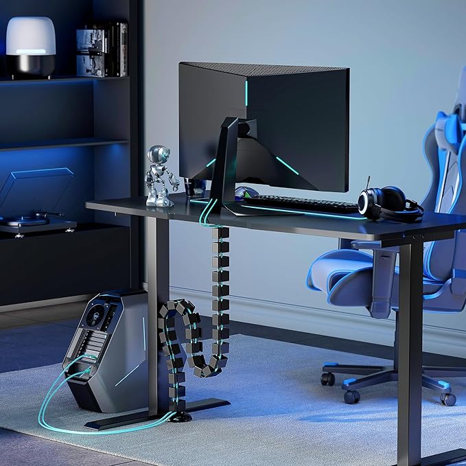PEGZONE Under Desk Cable Management Spine – Flexible Cable Snake Organizer for Standing Desk, Tool-Free Magnetic Vertebrae Wire Management for 0.4"-2" Table, Black