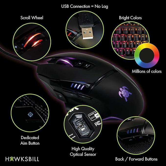 Super Slider V1 High Performance Wired Gaming Mouse, Adjustable DPI up to 19,000, RGB LED On-Board Memory, PC/MAC
