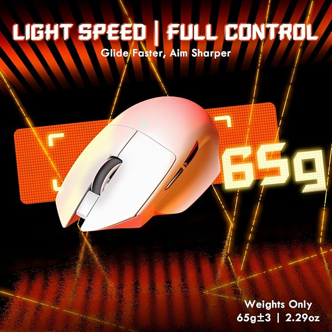 MAMBASNAKE×Attack Shark V6 65g Lightweight RGB Gaming Mouse with Magnetic Charging Dock, BT/2.4G Wireless/Wired 1K Polling Rate, 25K DPI, Programmable Mice for PC/Mac/Laptop(White)