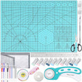Rotary Cutting Mat and Tools Set, Audab 45mm Fabric Cropping Cutter Wheel with A3 Self Healing Sewing Mat, Blades, Quilting Ruler and Clips, Crafts Knife for Shirt Cloth Patchworking Scrapbooking