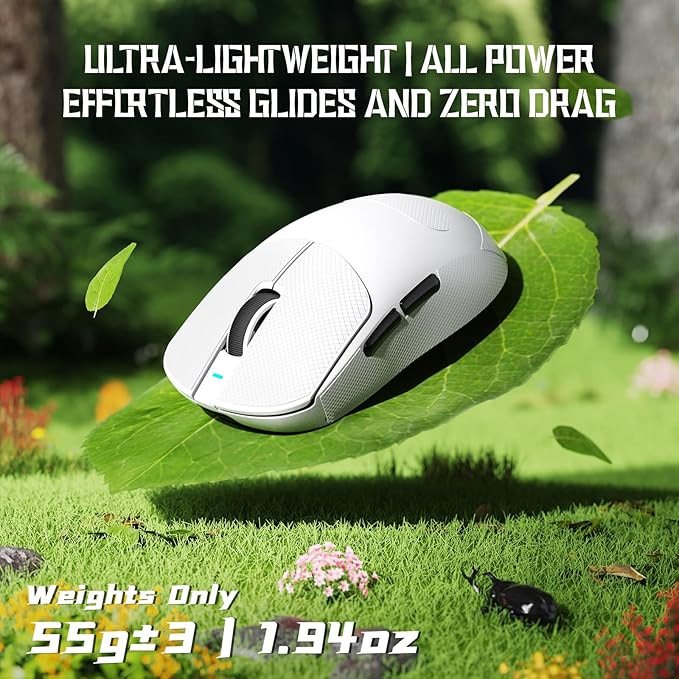 ATTACK SHARK X8 SE Wireless Gaming Mouse,55g Ultra-Lightweight Wired/BT/2.4GHz Wireless Programmable Mouse,1K Polling Rate,PixArt PAW3311 Gaming Sensor,25000 DPI,Tape,Gamer Mice for PC/Win/Mac (White)