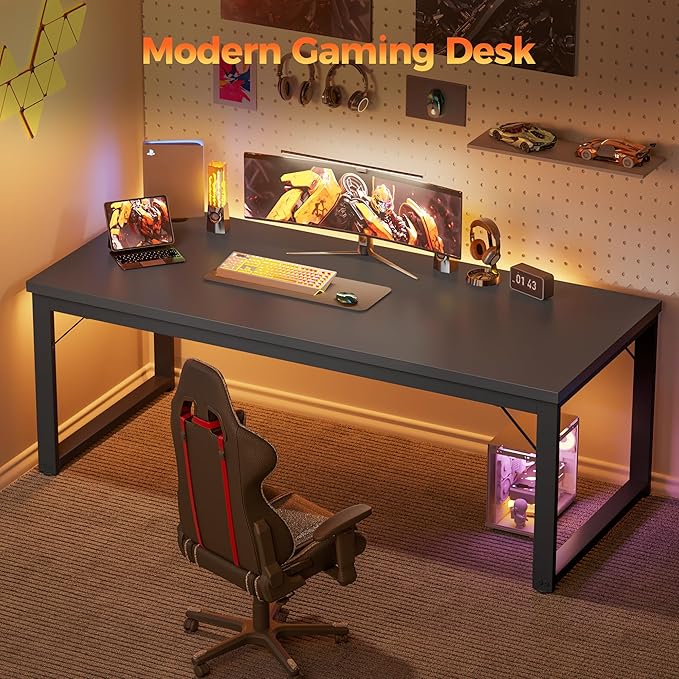 Mericonia 54 Inch Computer Desk, 1" Thick Heavy Duty Industrial Office Desk, Modern Simple Study Writing Table for Home Office Bedroom Workstation, Black