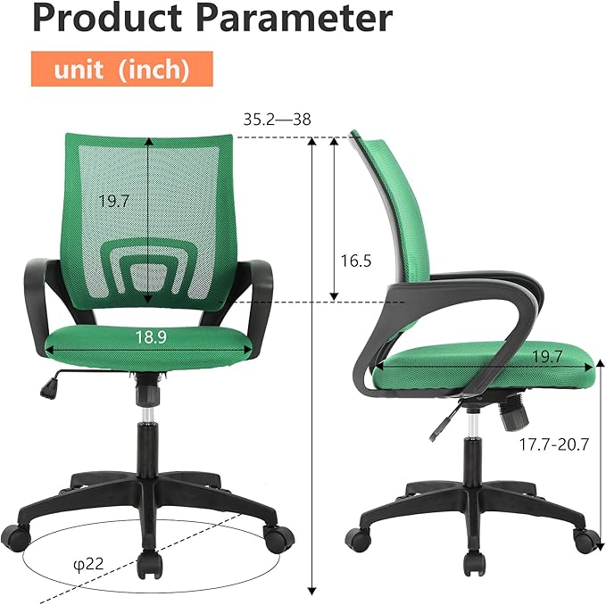 PayLessHere Home Office Chair Desk Computer Chair Adjustable Ergonomic Lumbar Support Armrest Executive with High Density Mesh 360 Degree Swivel Chair for Men Women Adults, Green