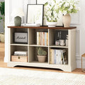6 Cube Storage Organizer - 47.4" Farmhouse Wood Low Bookshelf, 3 Tier Horizontal Open Shelf Bookcase Cubby Storage Console Cabinet for Living Room, Entryway, Office, Antique White