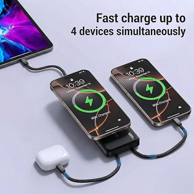 2-Pack 16800mAh Magnetic Power Bank, 22.5W PD & 15W Wireless Fast Charging Portable Charger with Built-in Cables, Foldable Stand for MagSafe Battery Pack, Compatible with iPhone 12-17/Android Series