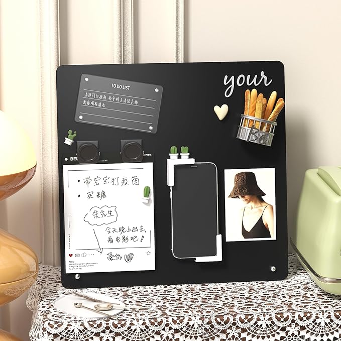 FANXIYQ Black Magnetic Board for Desk, Metal Magnet Display Board for Magnets & Souvenirs, Travel Magnet Board & RV Sticker Board, Magnetic Memo Board with Removable Foot Pads