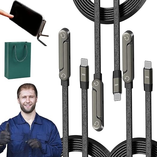 2-In-1 Invisible Holder Charger Cable–240w Fast Charging Cord With Built-In Phone Stand, Multi Invisible Stand Charging Cable, Type-C & Folding Phone Holder 5ft To Smartphones Tablets (3PC,C-C)