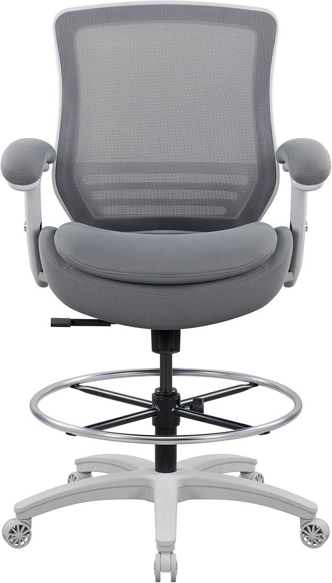 BOLISS 400lbs Mid Back Mesh Ergonomic Office Drafting Chair Big Adjustable Foot Ring Height Adjustable Armrest (Grey)