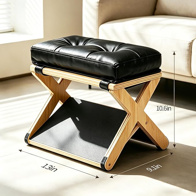 THOUSAND SUNNY Wooden Under Desk Footrest, Desk Foot Stool with Cushioned Top and Non-Slip Base Ergonomic Office Foot Rest for Home Work Gaming