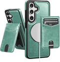 SkyEagle Compatible with Magsafe 2 in 1 Detachable Samsung Galaxy S25 Plus Wallet Case with Card Holder,Women Men Magnetic PU Leather RFID Blocking Flip Folio Kickstand Credit Slots,Blue Green
