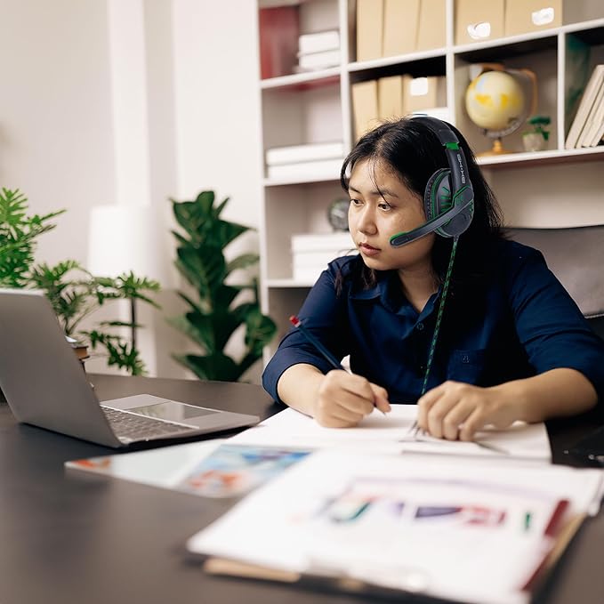 ENHANCE GX-H5 School Headset with Microphone — Perfect for Remote Learning, Study Sessions, and in-Class Listening — Volume Control, USB + 3.5mm, Comfortable Over-Ear Noise-Isolating Design (Green)