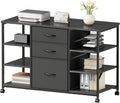 YeTom Mobile File Cabinet,Lateral Filing Cabinet with 3 Fabric Drawers,Rolling Printer Stand with 4 Open Storage Shelf for Home Office,Black