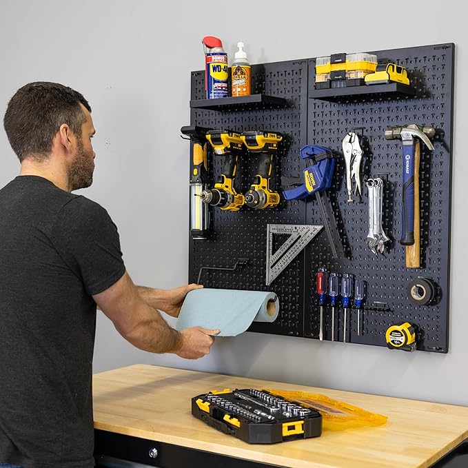Heavy-Duty Pegboard Wall Kit, 13 Lockable Attachments, Garage Organization & Storage, 2 Panel Pegboard System, Solid Steel Holds 300 lbs, 34 in. x 32 in.