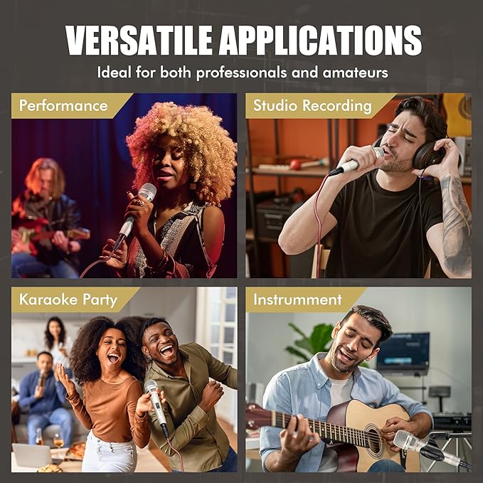 Dynamic Microphone - Professional Vocal Microphone for Singing - Handheld Wired Mic with 16ft XLR to 1/4" Audio Cable - Mic for Speech, Studio & Live Performance