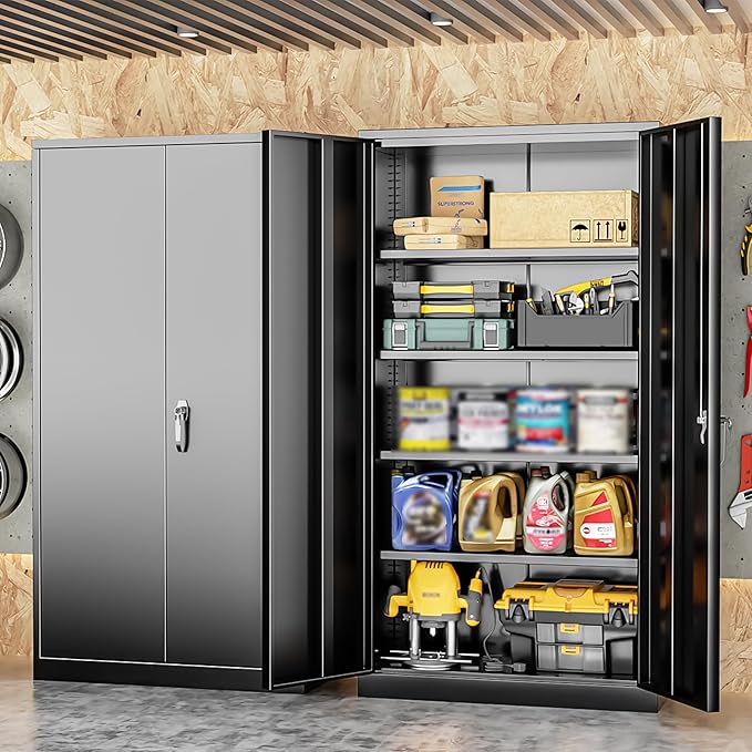 INTERGREAT Metal Storage Cabinet, 72” H Storage Cabinet with 2 Doors and 4 Adjustable Shelves for Office, Home, Garage, Pantry (Assembly Required, Black)