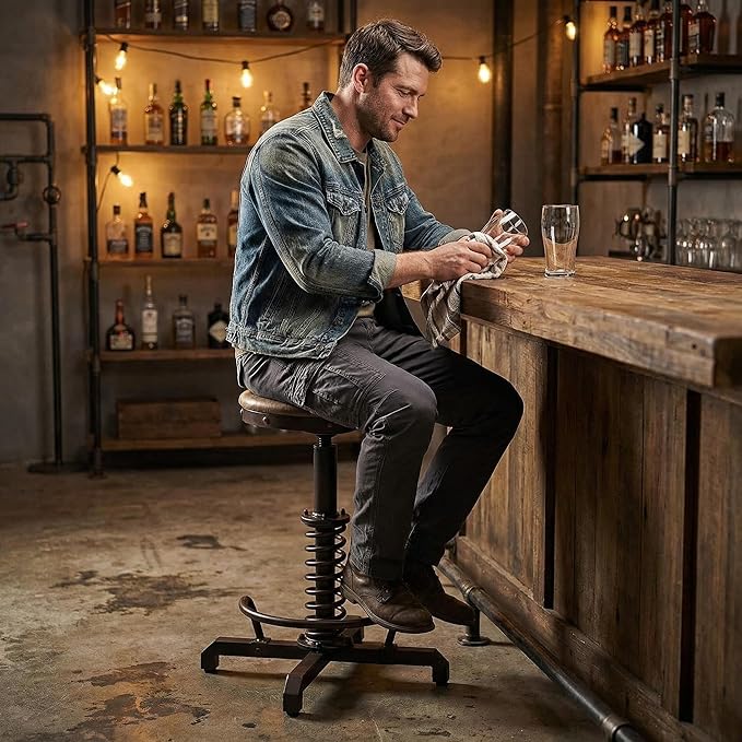 Topower Industrial Retro Vintage Farm PU Seat Tractor Stool Kitchen Swivel Height Adjustable bar Stool Copper