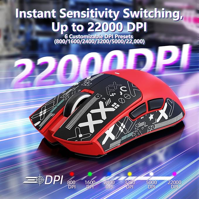 MAMBASNAKE Attack Shark X11SE Lightweight Wireless Gaming Mouse, Tri-Mode 2.4G/USB-C Wired/BT, 22K DPI, PAW3311 Optical Sensor, 59g, 5 Programmable Buttons, 300mAh Battery for PC/Mac(Red-Griptape)