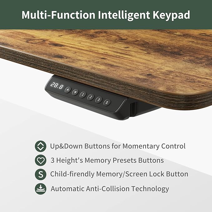 CubiCubi Standing Desk 48x26 Inches with 3 Wood Drawers and Monitor Shelf, Ergonomic Rising Home Office Desks, Height Adjustable Computer Desk, Sit Stand Up Electric Workstation Table, Brown
