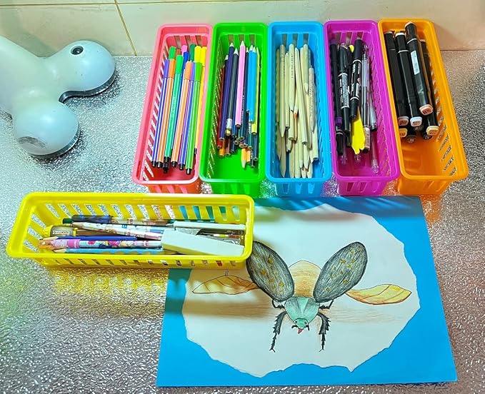 RAUVOLFIA 12 Pack Classroom Pencil Organizer Pencil Basket or Crayon Basket, Small Pencil Holder Tray for Kids Desks (Multi-colored)