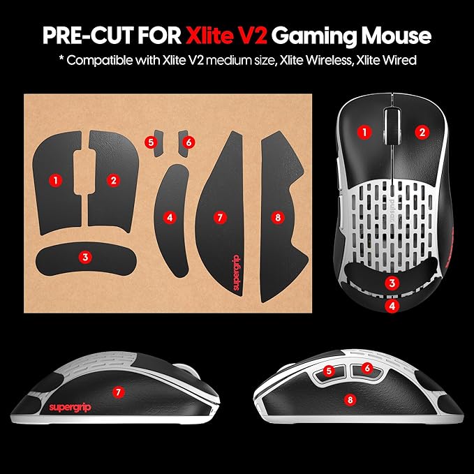 Pulsar Gaming Gears SUPERGRIP Griptape Set for Xlite v2 Medium Sweat Absorbing High Performance Anti Slip 3M Adhesive no Residue Mouse Grip Tape Ultra-Thin 0.5mm (0.02in)