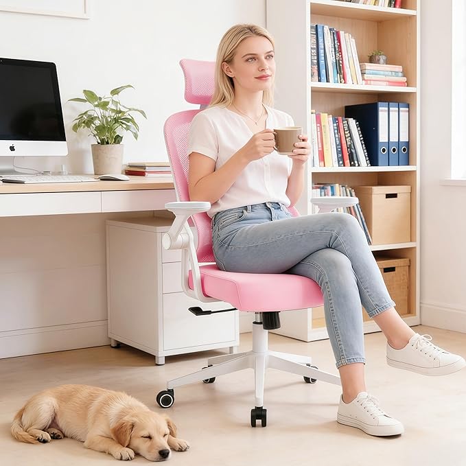 Ergonomic Office Chair - 350LB Comfy Desk Chairs with Adjustable Headrest and Lumbar Back Support, Mesh Computer Chairs with Wheels and Arms for Home Office, Study
