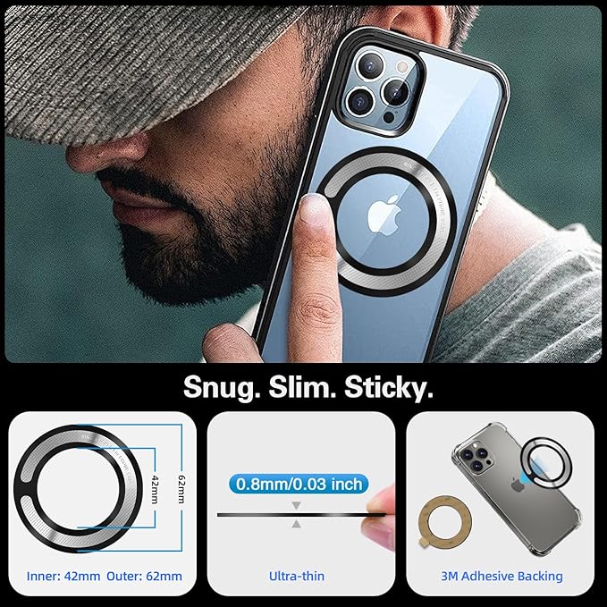 4Pcs Adapter Ring for Magsafe, Magnet Adapter, Magsafe Sticker with Sticky Adhesive, Black Metal Loop for Wireless Charger/Card Wallet/Car Mount/Battery Pack/Socket Grip, Compatible with All Phone