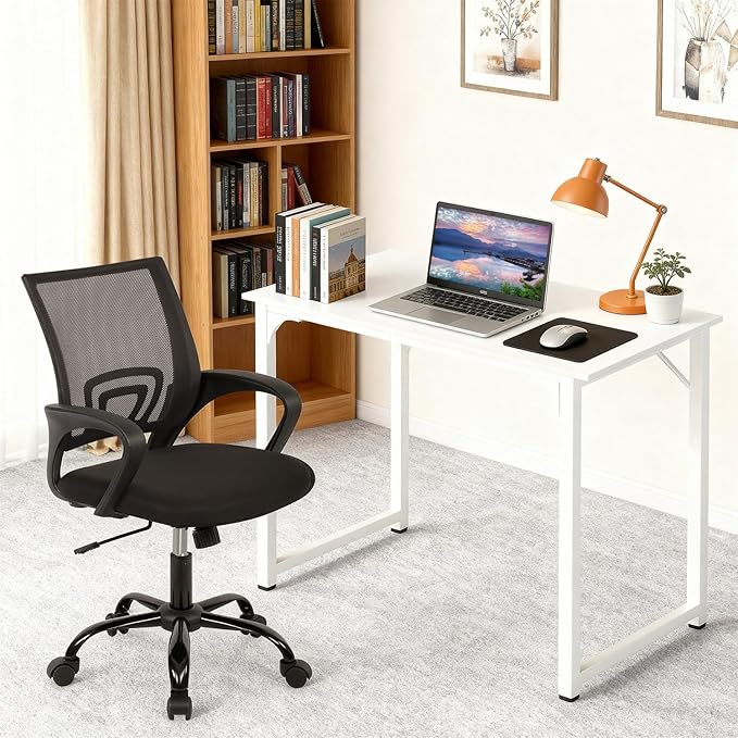 PayLessHere 32 Inch Home Office Desk and Chair Set,32 Inch Computer Desk with Ergonomic Height Adjustable Office Chair for Home Office,Pure White & Black