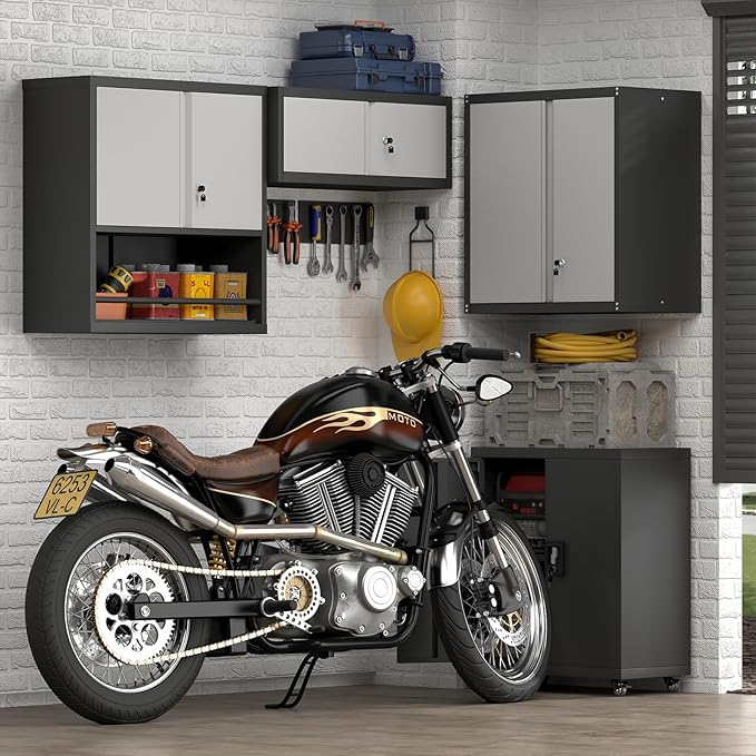 Metal Locking Cabinet, 12.8" H Garage Cabinet Wall Mount, Steel Storage with Doors, Floating Storage Organization for RV, Hanging Cabinets for Workshop, Warehouse, Wall Cabinet