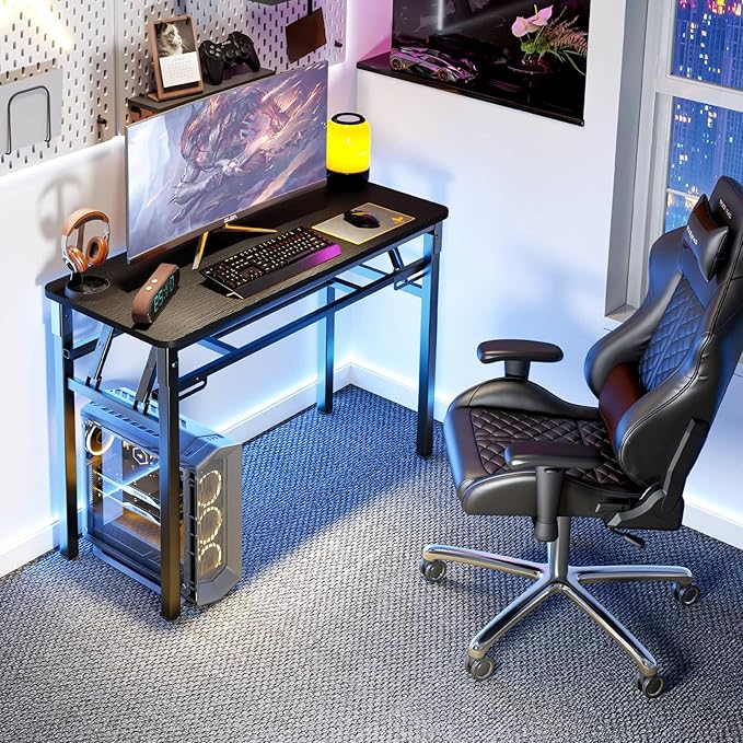 BYMECOST 39 inches Folding Computer Desk, No Assembly Long Foldable Office Table, Portable Large Foldable Home Office Desk, No Install Activity Table Conference Table (Black, 39.4")