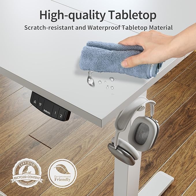 Agilestic Electric Standing Desk, 55 x 24 Inches Height Adjustable Desk, Sit Stand up for Work Office Home, Ergonomic Rising Computer Table with Memory Preset, White