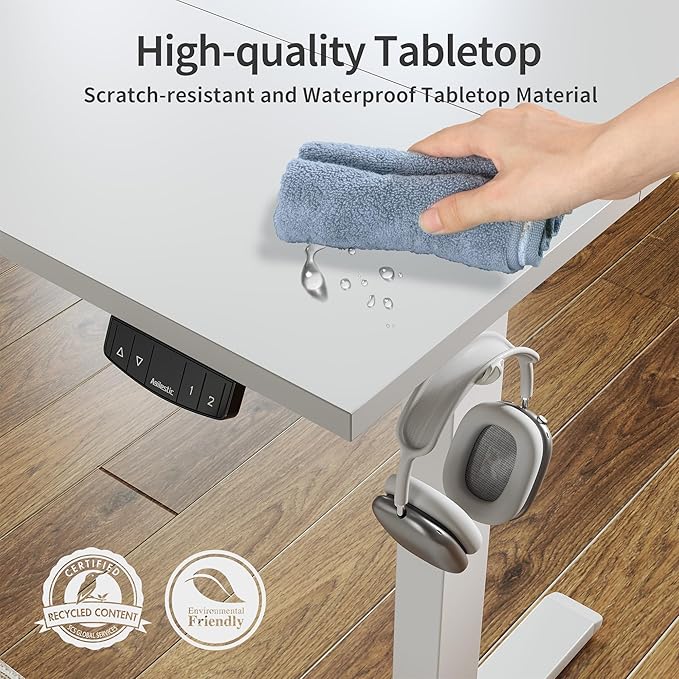 Agilestic Electric Standing Desk, 63 x 24 Inches Height Adjustable Desk, Sit Stand up for Work Office Home, Ergonomic Rising Computer Table with Memory Preset, White