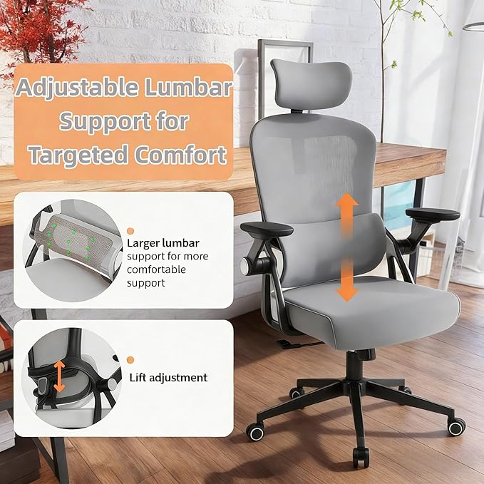 Ergonomic Office Chair - 350LB Comfy Desk Chairs with Adjustable Headrest and Lumbar Back Support, Mesh Computer Chairs with Wheels and Arms for Home Office, Study