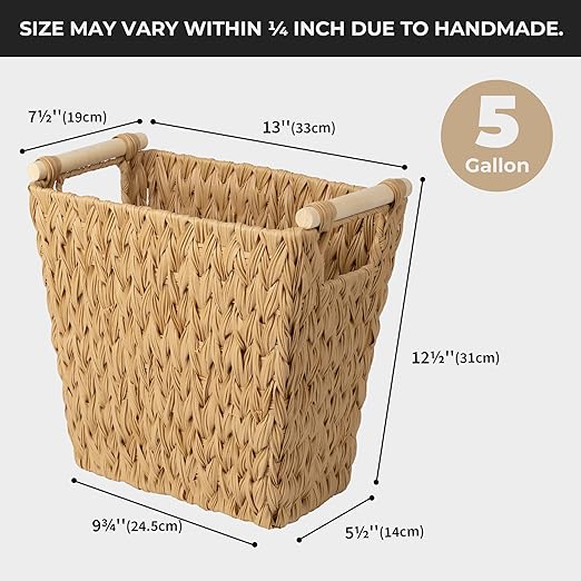 GRANNY SAYS Waterproof Wicker Desk Wastebasket with Handles – Natural (2-Pack)