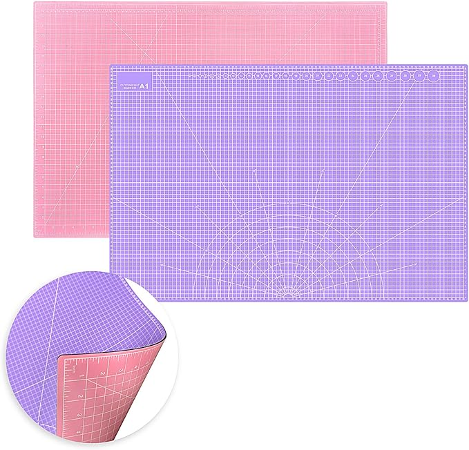 Double Sided Sewing Self Healing Cutting Mat 24 x 36 Inches, A1 Size Craft Sewing Cutting Mat for Crafts and Fabric, Purple & Pink Design