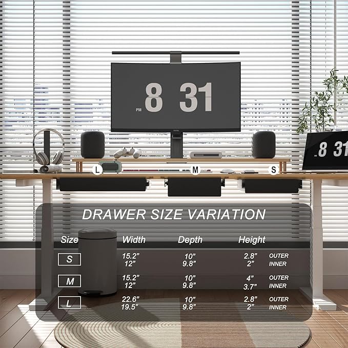 Under Desk Drawer(15.2''x10''x4'') with Sliding Pencil Tray, Desk Mounted Sliding Pull-out Drawer for Office Desk Drawer Attachment, Extra Storage Organizer for Sit Stand Workstation