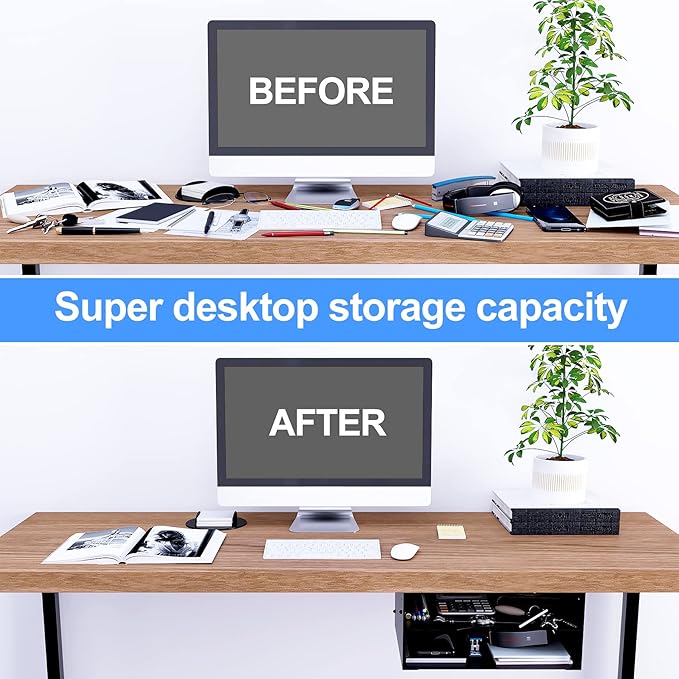 GOME Under Desk Storage Metal Shelf Double Layer Design with Adjustable Tray Organizer Drawer with Big Hole in The Back for Stand Up Desks Office Desks Workstations Tv Stand