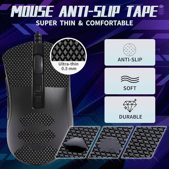 TALONGAMES Mouse Anti Slip Grip Tape Compatible with Razer DeathAdder V2 / DeathAdder V2 Pro Gaming Mouse, Palm Sweat Absorption, Thin 0.5mm, Cut to Fit, Easy to Apply, Mouse Skin