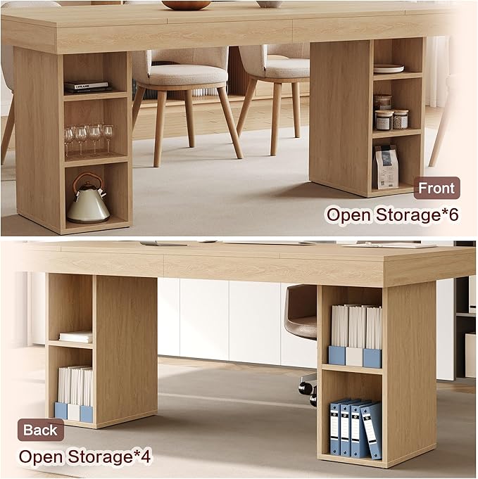 IDEALHOUSE 71” Executive Desk with Cabinet Storage, Farmhouse Home Office Desk, Wooden Computer Desk with Extra Thickened Tabletop & Metal Frame, for Work Study Writing, Oak