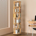 IUNVR Rotating Bookshelf, 6 Tier Solid Wood Bookshelf Tower with Lockable Wheels, 360° Spinning Revolving Bookcase for Small Spaces, Corners, Bedroom, Kids Room, Home Office, Natural