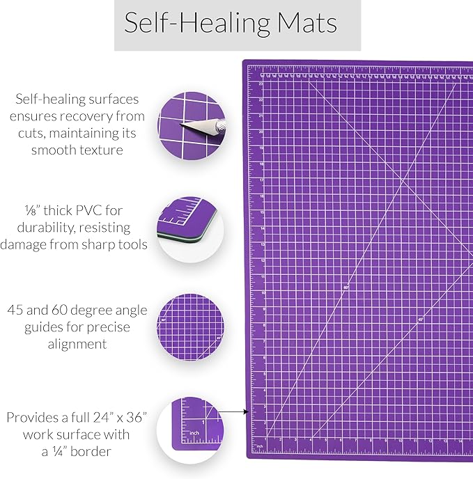 Breman Precision 24x36 Inch Self Healing Cutting Mat – 2-Sided 5-Ply PVC Purple/Gray Cutting Mats for Crafts, Sewing, Quilting & DIY Projects with Durable Non-Slip Surface and Precise Grid Lines